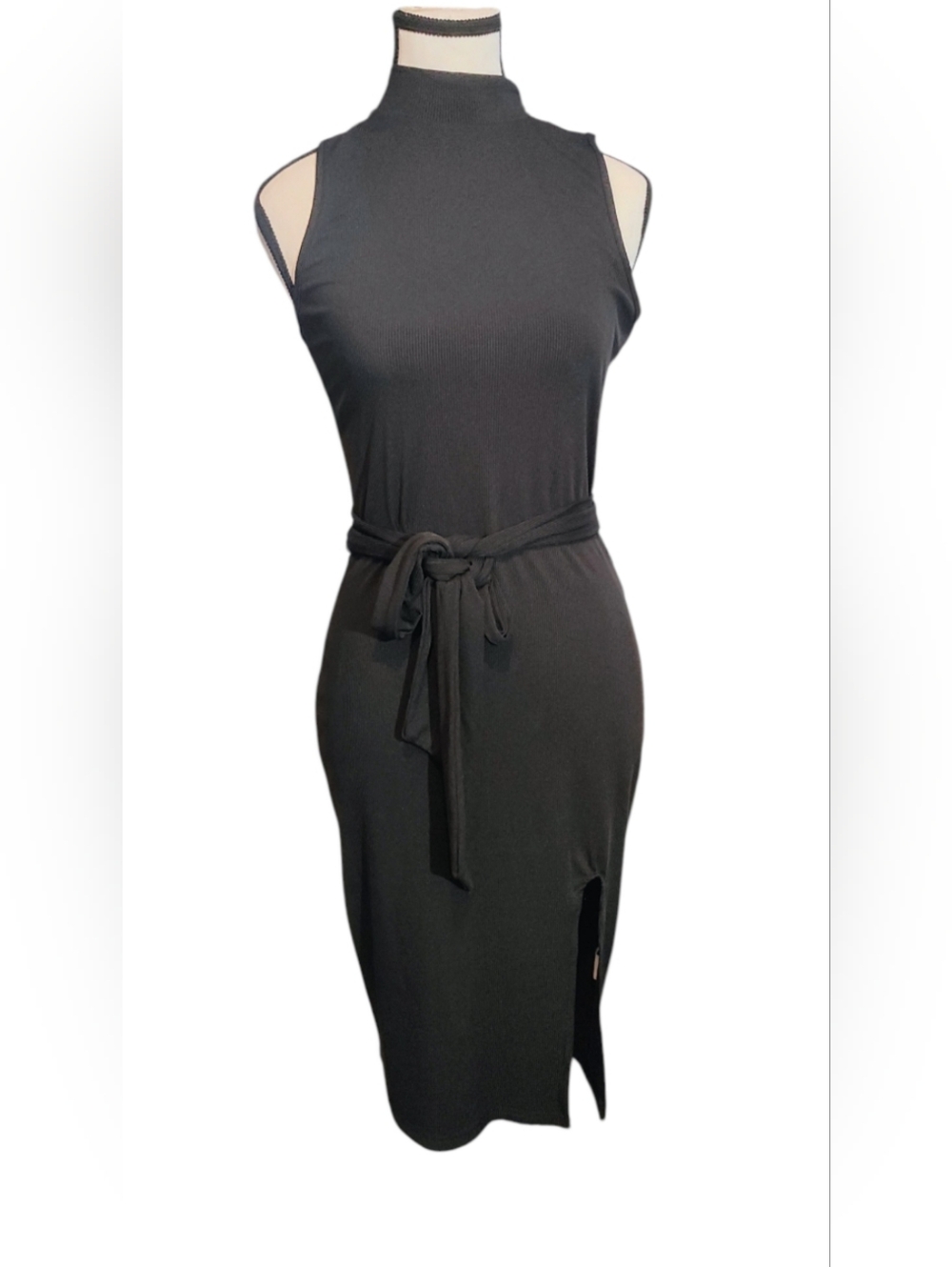 SHEIN Black Sleeveless Midi Dress with Waist Tie. Remove The Tags Did Not Fit.